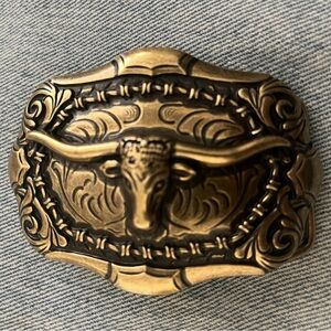 New Aged Gold and Black Western Bull Head Belt Buckle